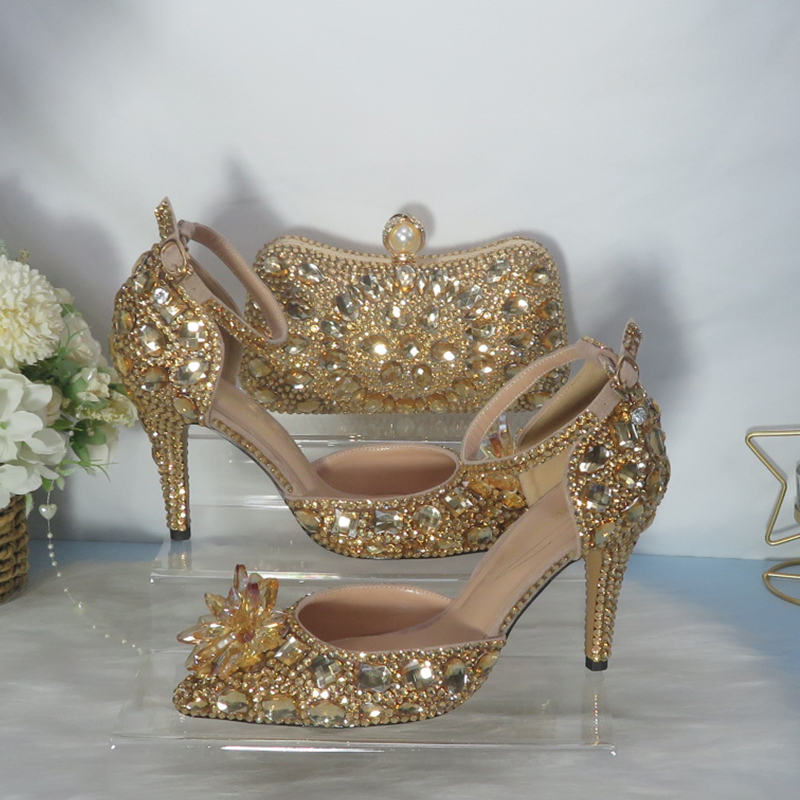 Women Bags For Wedding - 2021New Golden crystal Bridals Wedding shoes