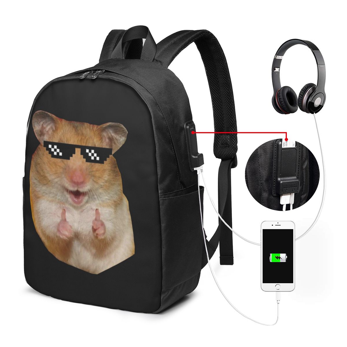 Women Bags College - Funny Hamster Backpack Travel Notebook Bag