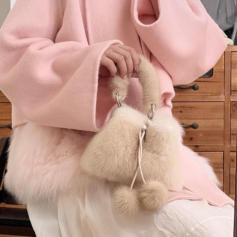 Y2K Real Mink Fur Handbag Wome - Doctor Bag Leather 评论和价格