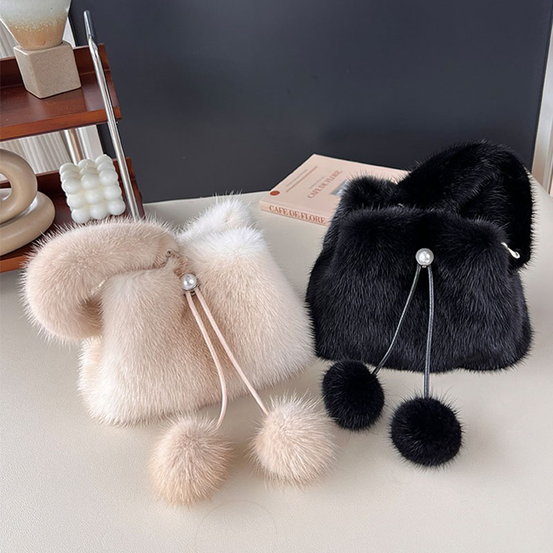 Y2K Real Mink Fur Handbag Wome - Doctor Bag Leather 评论和价格