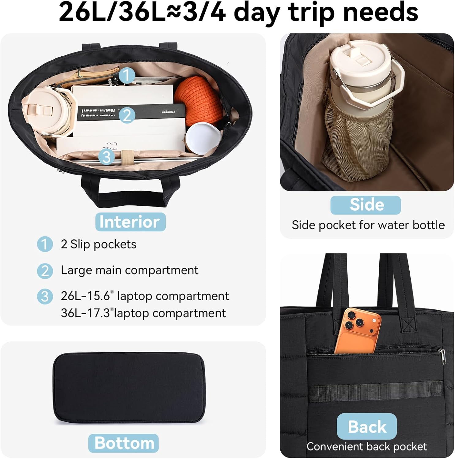 Puffer Tote Bag for Women, Lig - Women'S Work Bags Tote 评论和价格