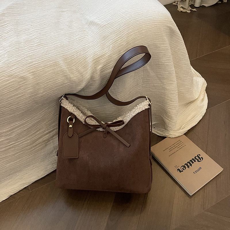 Faux Suede Solid Color Bow Cro - Women Bags Branded Sale 评论和价格