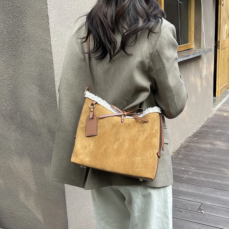 Faux Suede Solid Color Bow Cro - Women Bags Branded Sale 评论和价格