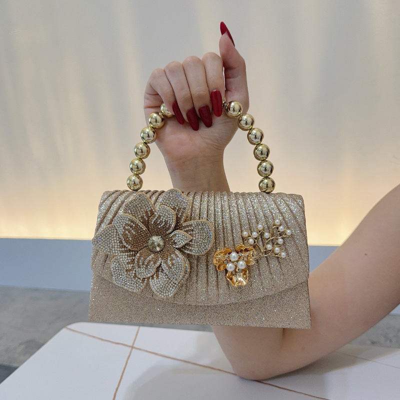 Golden sparkling diamond flowe - Women Bags Golden 评论和价格