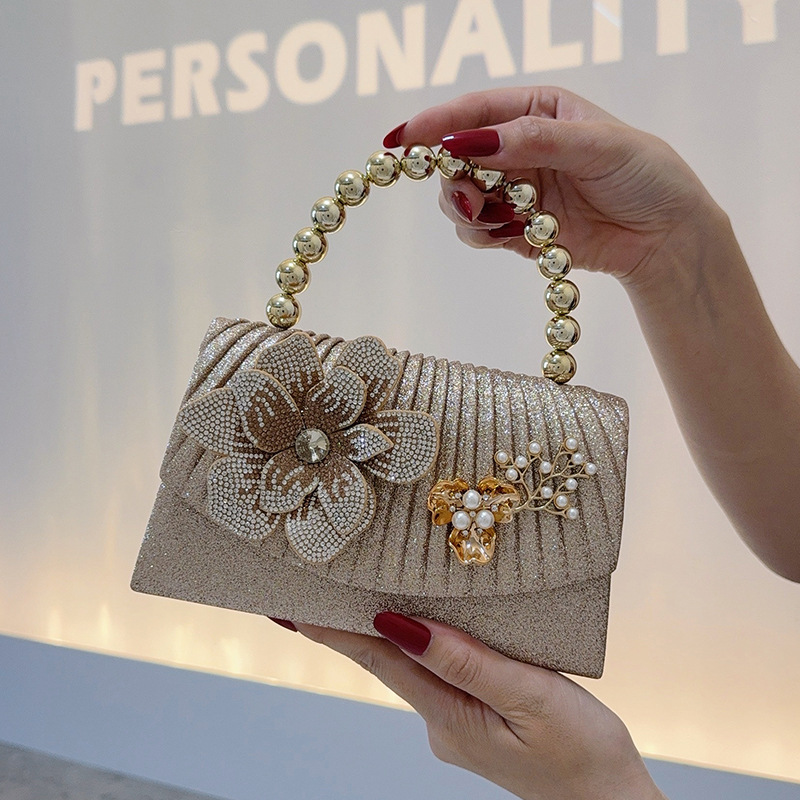 Golden sparkling diamond flowe - Women Bags Golden 评论和价格